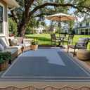 8x10 Scalloped Rug Easy Jute Washable Rug for Living Room Indoor Outdoor Blue Geometric Non Slip Carpet for Under Table Neutral Carpet for Backyard Patio Dining Room