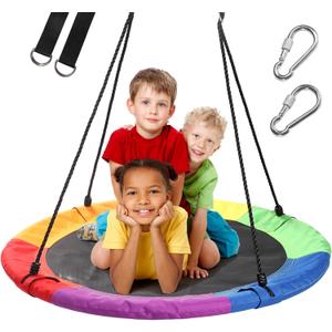 40 Inch Saucer Tree Swing for Kids, Outdoor Round Swing with Hanging Straps & Adjustable Ropes, Easy Assembly