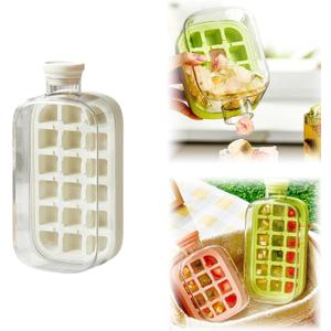 Ice Cube Trays for Freezer, 2 In 1 Ice Cube Tray Water Bottle with Lid and Bin, New Vertical Tray with Lid for Freezer, Easy Ice Release for Freezer (White, 800ml+18 Grids)