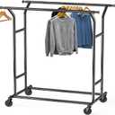 Simple Houseware Heavy Duty Double Rail Clothing Garment Rack, Holds Up to 200 lbs, 43 to 67 Inches Extendable Rod, Black
