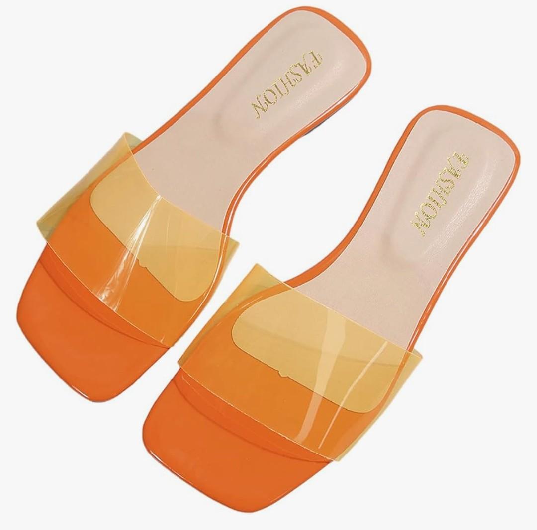 Verdusa Clear Sandals For Women Square Toe Slides Summer Slip On Flat Sandals 43