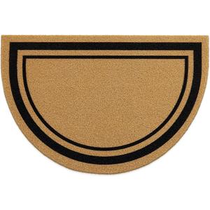 OLANLY Half Circle Front Door Mat, Low Profile Doormat, Stain and Fade Resistant, Easy to Clean, for Indoor and Outdoor Entrances, Patio Porch or Entryway, Brown (35x23 Inch, Classic Border)