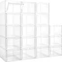 18 Pack Storage Bins with Lids, Plastic Storage Containers with Magnetic Door, 19 Qt Stackable Clear Storage Box for Home, Office Organizing