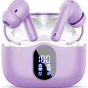 Wireless Earbuds Bluetooth 5.4 Headphones Bass Stereo Ear Buds with Noise Cancelling Mic LED Display in Ear Earphones IP7 Waterproof 36H Playtime for Laptop Pad Phones Sports Workout Purple