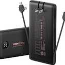 Portable Charger Power Bank Built in Cables and Wall Plug, 10000mAh iPhone Battery Pack Fast Charging, USB C External Slim Power Bank, Travel Essentials Compatible with iPhone 17 16 15 14 iPad, Black