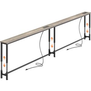 Huuger 102.4 Inch Sofa Table with Power Outlets, 23.9-34.4 Height Adjustable Range, Behind Couch Table with USB-C Ports, Sofa Tables Narrow Long, Skinny Console Table, Small Spaces, Oak