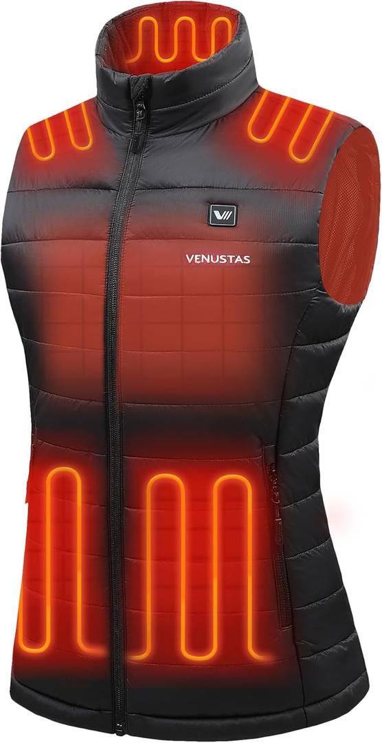Venustas Women's Heated Vest with Battery, Up to 20HRS of Warmth, Winter Quilted Vest for Outdoor (Black)