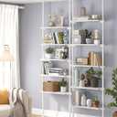 ALLZONE Adjustable Tall Narrow Bookshelf, 5-Tier Floor-to-Ceiling Tension Mount Ladder Book Shelf with Storage for Versatile Uses, Fits 92-116 Inch Ceilings, 27.84-Inch Wide Wood Shelves, White