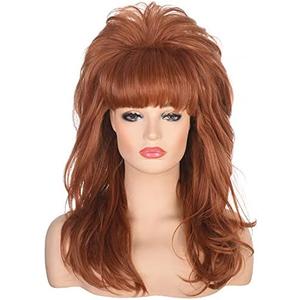 AMZCOS 80s Women Beehive Wig Long Wavy Ginger Bouffant Synthetic Hair Wigs for Married Housewife Big Red Vintage Costume Cosplay Halloween Party