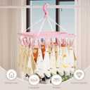 Clothes Drying Rack with 32 Clips, Foldable Hanging Rack, 360 Rotatable Hook for Drying Socks Baby Clothes Towels Gloves(Light Pink)