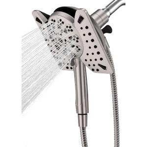 Shower Head with Handheld High Pressure, Rain Shower Head with Fixed Showerhead and 9 Sprays Handheld Shower, Detachable 2-IN-1 Shower head with 59" Rotatable Stainless Steel Hose (Brushed Nickel)