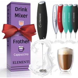Elementi Drink Mixer Handheld - Electric Stirrer and Powerful Protein Powder Mixer Wand, Easy-to-Use Mini Frother Wand for Quick Delicious Cocktails, Milk Frother and Coffee Stirrers (Black)