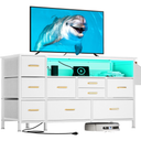 Moasis 50"W 9-drawer Fabric Dresser, Media Console, TV Stand with Outlets, RGB Lights