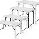 4ft Folding Table, Portable Fold-in-Half Adjustable Height Utility Table for Indoor/Outdoor Use, Durable HDPE & Steel, Stable & Lightweight, Multi-Purpose, White