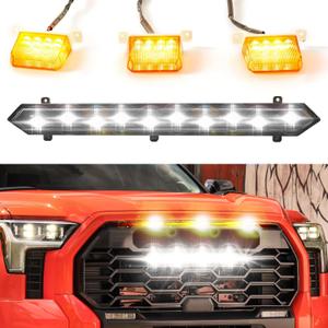 Front Bumper Grill LED Light Kit fit for Toyota Tundra for TRD PRO 2022 2023,LED Running Light Bar Assembly Without Steel Bracket,White LED Light Bar,3 Amber Spot Lights Kit Front Bumper Grill LED Light Kit fit for Toyota Tundra for TRD PRO 2022 2023,LED Running Light Bar Assembly Without Steel Bracket,White LED Light Bar,3 Amber Spot Lights Kit