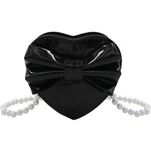 Cute Heart Shape Crossbody Bag for Girls Women Bowknot Heart Purse Glossy Leather Shoulder Purse Pearl Strap Mini Bag