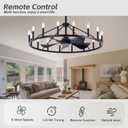 Farmhouse Chandelier Ceiling Fan with Light and Remote, 16-Lights Large Wagon Wheel Fandelier with Candle for Living Room,Rustic Black Fan with Big Light Fixture for Loft, 44 inch/16-lights