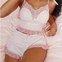 SweatyRocks Women's 2 Piece Pajama Set Ruffle Trim Crop Cami Top and Shorts Cute Lounge Set (White)