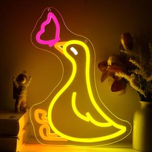 Duck Neon Sign for Wall Decor Animal Duck Led Neon Light for Bedroom | Dimmable Cartoon LED Light Up Sign for Boy Room Party Man Cave Decoration Birthday Gifts Art Size13.7*10.3 In