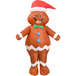 Gingerbread Costume Kids, Ages 9-12 Inflatable Christmas Costumes, Blow up Xmas Ginger bread man (Height:4.27–4.92 Feet)