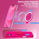 Magnetic for iPhone 16 Case, Compatible with Magsafe, Suction Cup Phone Mount, [2 Screen Protectors][Camera Lens Protector] Silicone Shockproof Protective Slim Phone Cover 6.1", Neon Pink
