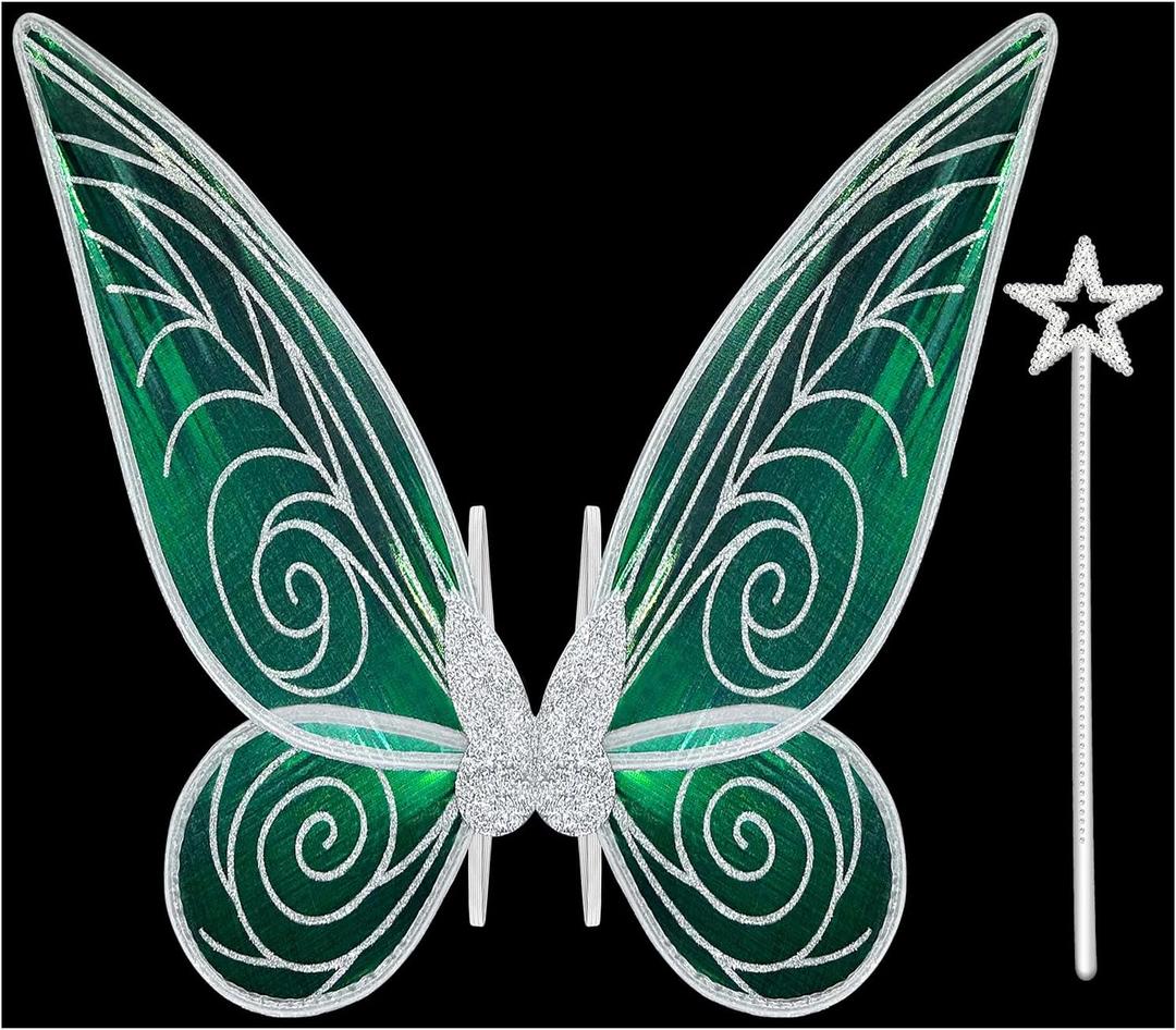 quescu Fairy Wings for Adults,Butterfly Wings for Girls,Angel Wings,Fairy Costume for Women Halloween Dress Up Party Favor (Silver)