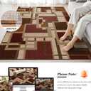 Modern Geometric 8x10 Area Rugs for Living Room, Red Brown Washable Rug