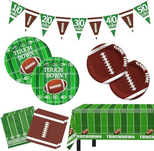Football Party Decorations, Football Party Supplies Set with Plates, Napkins, Banner and Tablecloth, Football Birthday Party Favors Decor Kit Serve 25