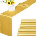 Aneco 4 Pack Satin Table Runner 12 x 108 Inch Golden Long Bright Silk and Smooth Fabric Party Table Runner for Wedding Banquet Party Decoration