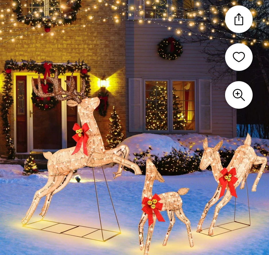 3 PCS Lighted Christmas Reindeer Family Set Holiday Decoration with 255 Lights