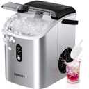 EUHOMY Nugget Ice Maker Countertop with Handle, Ready in 6 Mins, 34lbs Per Day, Removable Top Cover, Auto-Cleaning, Portable Sonic Ice Maker with Basket and Scoop, for Home/Party/RV/Camping (Silver)