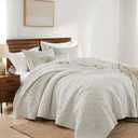 WDCOZY 100% Cotton Queen Size Quilt Set - Beige Pre-Washed Soft Lightweight Modern Bedspread, Farmhouse Country Rustic Coverlet, Textured Like Linen, Shabby Chic Gauze Bedding, 3 Pieces