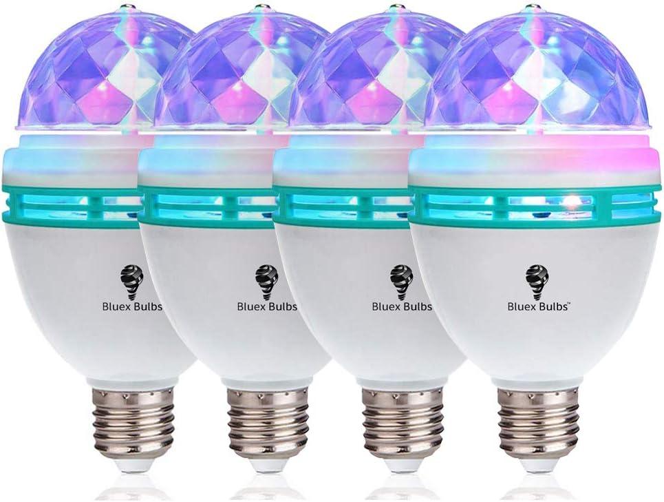 4 Pack Color Rotating Bulb E26, RGB Color Changing Party LED Bulbs Colored LED Strobe Light Bulb Multi Crystal Stage Lights for Disco, Birthday Party Club Bar for Parties, Photography