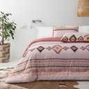Boho Duvet Cover King Size, 3pc Bohemian Chic Striped Geometric Quilt Cover Set, Soft Reversible Duvet Cover with Zipper, Pink