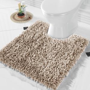 Yimobra Toilet Rugs U Shaped Washable, Soft Comfortable Toilet Mat for Bathroom Floor, Non-Slip Contour Bathroom Rugs for Toilet, Fluffy, Thick, Dry Quickly Absorbent Water, 24.4 x 20.4, Camel