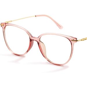 Gaoye Blue Light Blocking Glasses - Trending Round TR90 Frames, Metal Arms, UV400 Protection - Matching Soft Case (1-pink Frame/Transparent Lens)