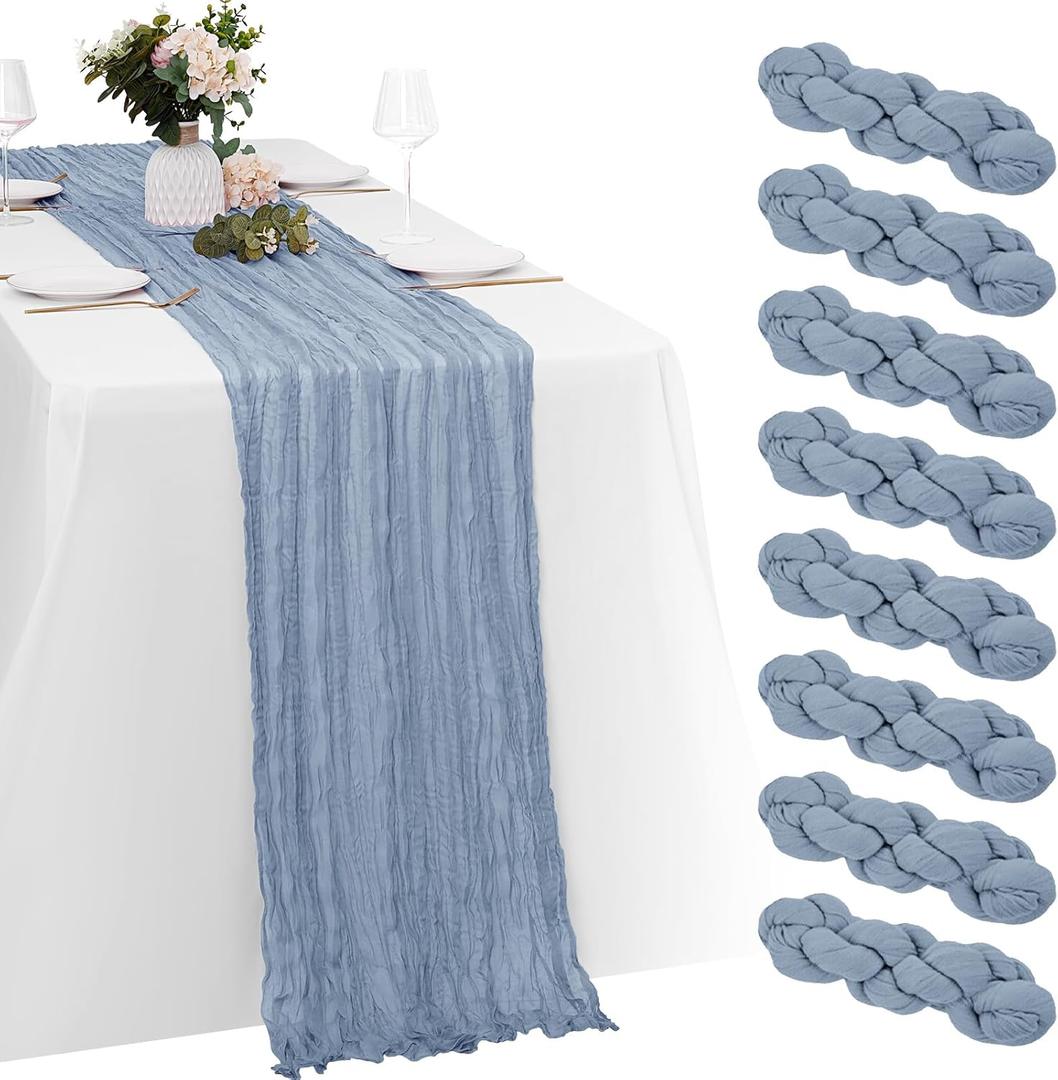 8 Pack Dusty Blue Cheesecloth Table Runners 20x120 Inch Gauze Table Runner Cheese Cloth 10FT Blue Table Runner Rustic Sheer Runner for Wedding Baby Shower Birthday Party Table Decor