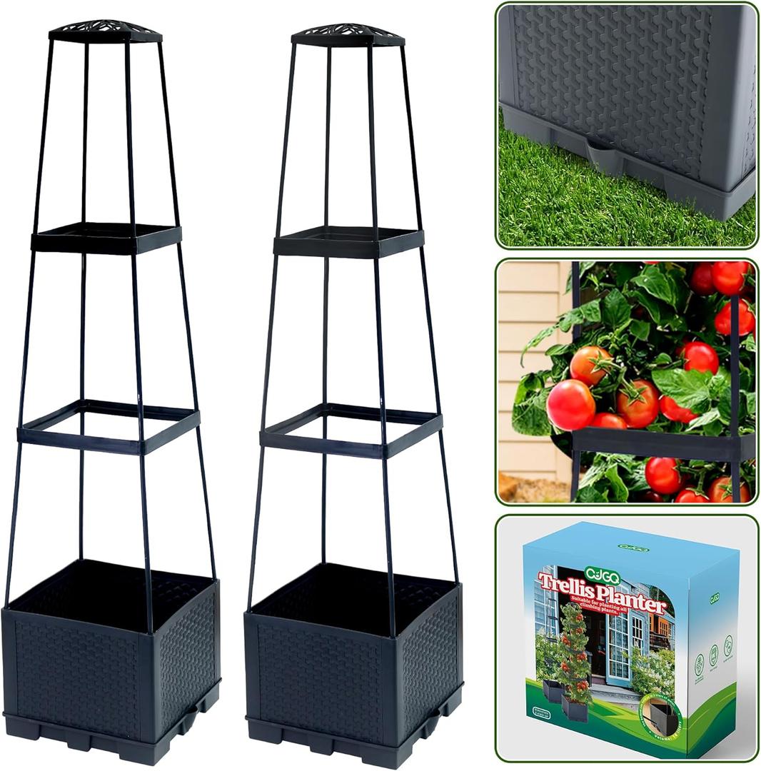 2 Packs Raised Garden Bed Tomato Planter Box with Trellis,44.8" Self-Watering Tomato Cage with Trapezoidal Trellis for Climbing Plants Flowers Vegetables Vine in Patio Garden Indoor Outdoor
