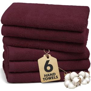 100% Cotton Hand Towels for Bathroom  Soft & Absorbent Towel Set Pack of 6 Small Towel (34x20in)  Quick Dry Luxury Cotton Hand Towels  Burgundy
