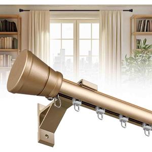 Curtain Single Track Wall Mounted, Roman Rod for Windows, Heavy Duty Drapery Rail with Aluminum Bracket, Silent Curtain Rails System for Room Divider Living Room Bedroom Hospital (Gold, 2.2m(7.2ft)