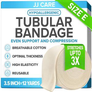 JJ CARE Tubular Bandage, 3.5 x 12 Yards Stockinette Tubing for Ankles and Knees, Tubi Grip Size E Reusable Elastic Bandage Sleeve, Compression Tubes for Knees and Calf, Rubber Latex w/Cotton