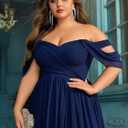 Women's Daily Plus Size Dresses A Line Chiffon Wedding Guest Bridesmaid Maxi Dress Prom Evening Party Cocktail Gown (Blue, XL)