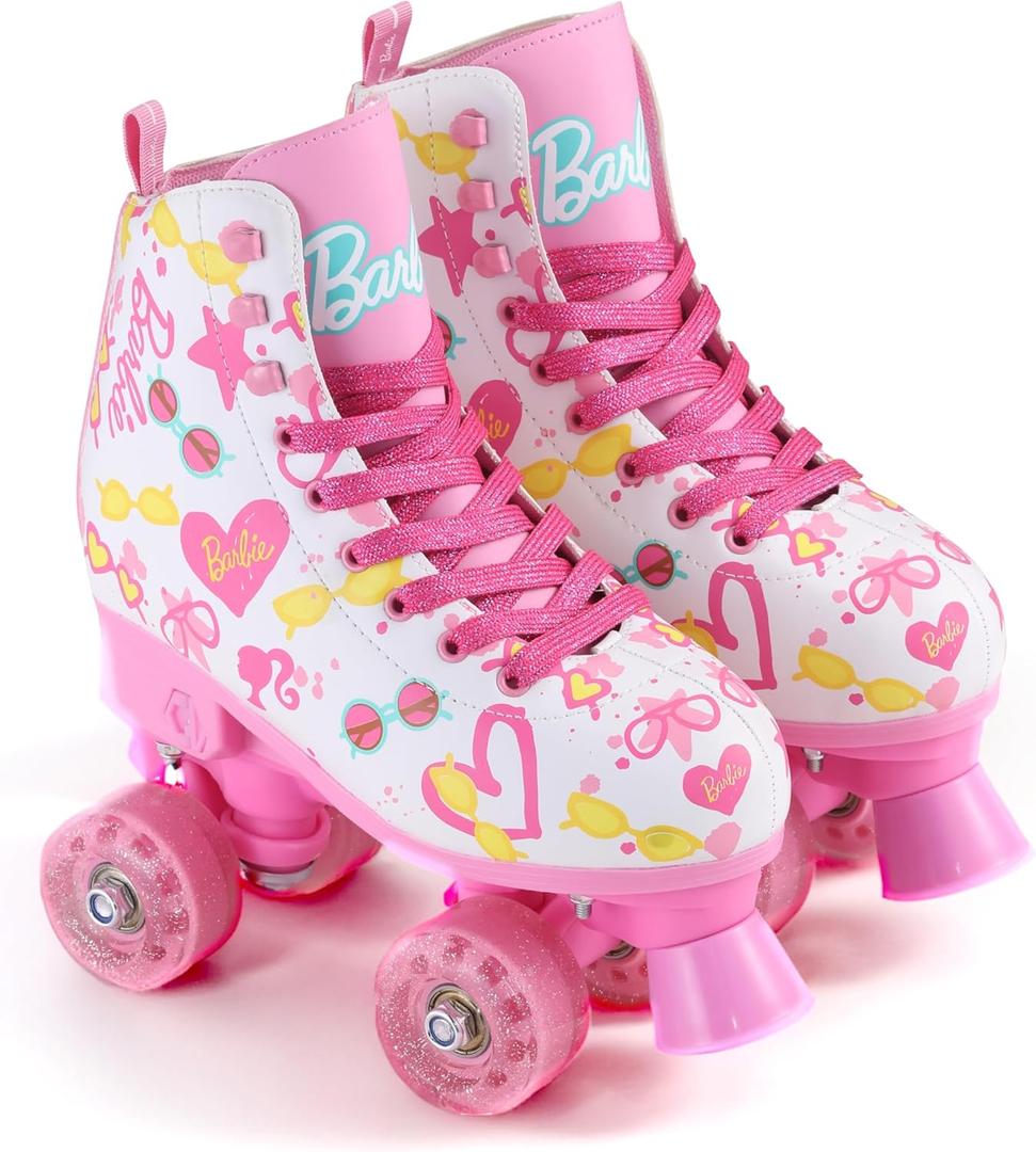 Barbie Roller Skates for Girls - Adjustable Sizes 12-2, Glitter Wheels, ABEC 5 Bearings - Durable PVC Material, Foam Shoe Lining - Perfect for Active Fun and Adventures, Size 3-6
