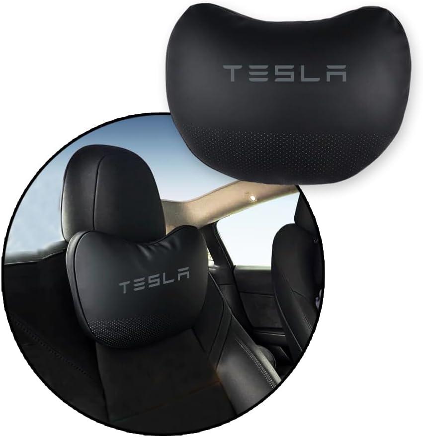 Car Headrest Neck Pillow Support Memory Foam Ergonomic Design Accessory for Driving Seat Fatigue Relief Compatible with Tesla Model S X 3 Y & Cybertruck - 1 Piece (Black Version 2)