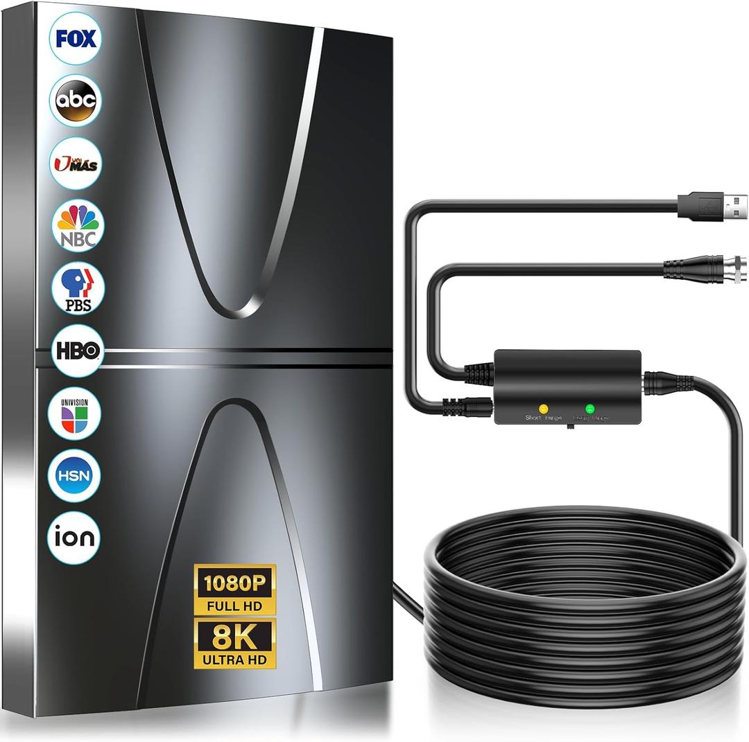 2026 Updated TV Antenna,4500+ Miles Range Antenna for Smart TV Indoor/Outdoor,360 Reception Digital TV Antenna for Local Channels and All Smart/Old TVs-40ft Thick Coax Cable and Amplifier