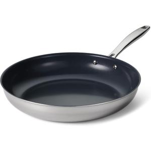 Tramontina Seattle 12-Inch Tri-Ply Clad Stainless Steel Large Frying Pan with Ceramic Non Stick Interior, Induction-Ready Nonstick Skillet, Oven-Safe, Dishwasher-Safe