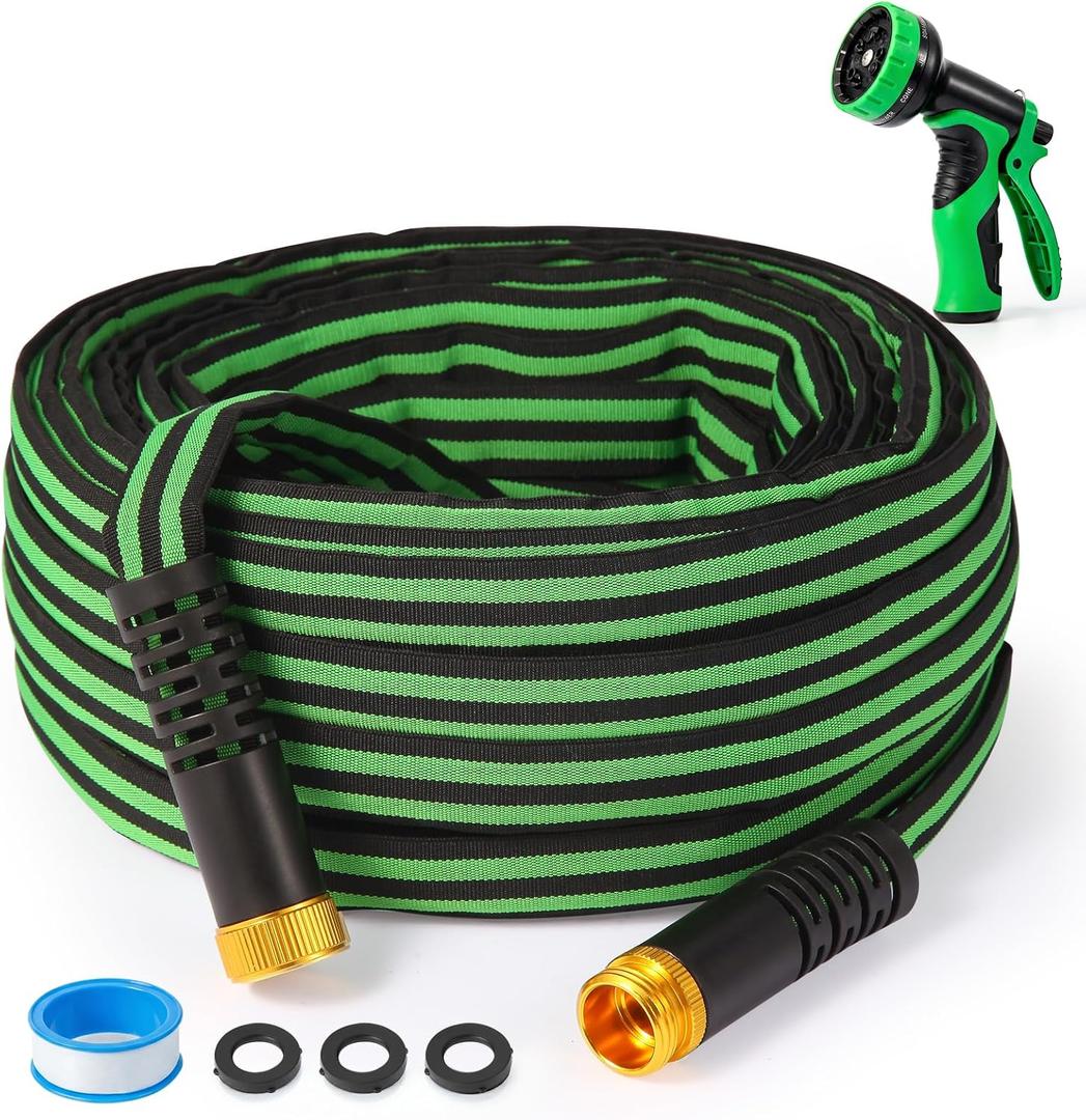 Lightweight non-expandable ultra-flexible garden hose kink-free, burst-proof, easy to store, suitable for outdoor use on courtyard lawns (black green) (50 FT)