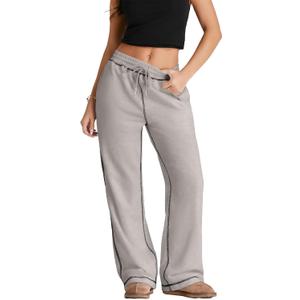 Herseas High Waisted Sweatpants for Women 2025 Fall Wide Leg Contrast Stitching Drawstring Loose Lounge Jogging Pants (M)