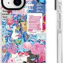 for iPhone 13 & iPhone 14 Case [Military-Grade Drop Protection/Vibrant Soft TPU Protective/Camera Protection/for Women & Girls]-Playful Vibrant Romantic Pink Blue Girly Urban Collage Art
