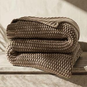 EverGrace Organic Cotton Chunky Knit Throw Blanket, 50 x 60 Stone Taupe | OCS Certified Organic Cotton, Seed Stitch Knit, Soft & Breathable, Cozy Midweight, Decorative Throw for Couch, Bed & Sofa